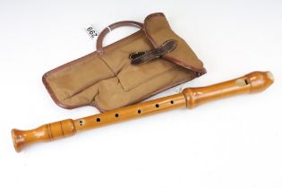 Vintage alder wooden musical whistle in case together with Inhof Swiss travel alarm clock in a