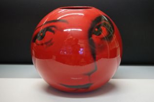 Catherine Gray for Habitat Memento pottery vase. The vase of orb shape with printed face to the