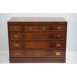 Mahogany Campaign style Chest of Three Short over Three Long Drawers with brushing slide and brass