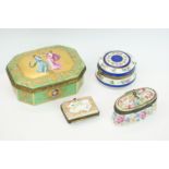 Group of French ceramic dressing table boxes to include a 19th Century Sevres box hand painted