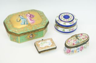 Group of French ceramic dressing table boxes to include a 19th Century Sevres box hand painted