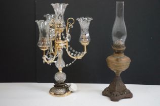 Oil lamp with cast metal base, impressed maker's marks, ' F. S & Co ' for Falk, Stadelmann and Co,