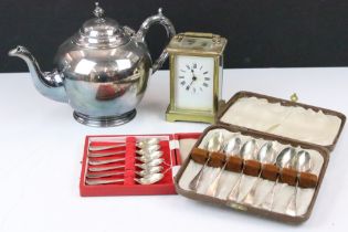 Six silver coffee spoons, makers Cooper Brothers, Sheffield, boxed; five Victorian silver teaspoons,