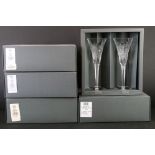 Waterford Crystal toasting flutes, The Millennium Collection comprising First Toast, Second Toast,
