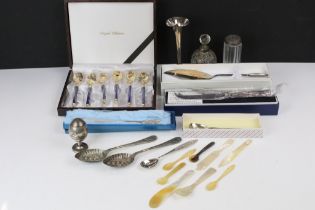 Group of silver and white metal flat ware to include silver handled fruit knife (hallmarked