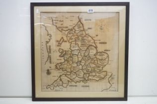 Silkwork sampler, ' A Map of England and Wales ', circa 1780, 53 x 51cm, framed and glazed