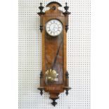 Victorian Burr Walnut and Ebonised Regulator Wall Clock, the white enamel dial with Roman numerals