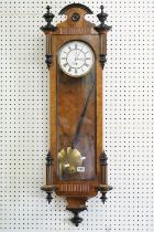 Victorian Burr Walnut and Ebonised Regulator Wall Clock, the white enamel dial with Roman numerals