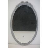Grey Painted Framed Oval Mirror with ribbon decoration, 74cm high
