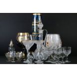 Assorted collection of 20th Century ceramics to include bohemian glass, epergnes, cut glass wine