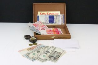 Collection of world coins and bank notes to include $26 value in US dollars, German mark notes,