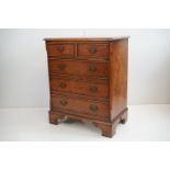 Reproduction George III Burr Yew Small Chest of Two Short over Three Long Drawers, raised on bracket