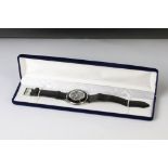 Emporio Armani designer watch with mop dial and black leather strap