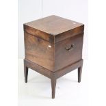 George III Mahogany Square Cellarette or Wine Cooler, with hinged lid and brass carrying handles,