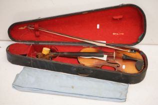 Early-to-mid 20th century violin with double purfing to border, paper label to interior marked