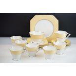 Mid Century Art Deco Palissy tea set of angular design having yellow and gold striped details. The