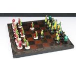 Medieval style chess set with ebony playing board