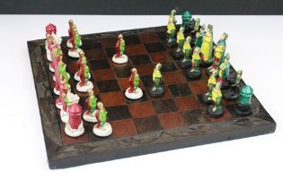 Medieval style chess set with ebony playing board