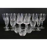 Two boxes of crystal drinking glasses comprising wine glasses, sherry glasses and tumblers to