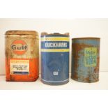 Three mid Century advertising oil cans to include Gulf, Duckham and Valor. Measures 48cm tall.