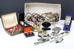 Collection of costume jewellery to include Sekonda watch, Avia watch, stud and cufflinks, carved