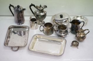 Collection of silver plate to include tureens, hot water jugs, sugar bowl and tea wares etc.