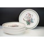 Group of nine Portmeirion Botanic Garden pattern dinner plates. Plates include Christmas Rose x3,