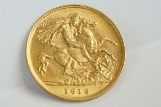 A British King George V 1913 gold Half Sovereign coin