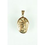 Opal 14ct gold pendant, the oval cabochon cut precious white opal displaying violet, blue, yellow,