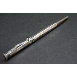 Silver Yard o Lead pen, engraved repeating lozenge and zigzag pattern to the body, hallmarked