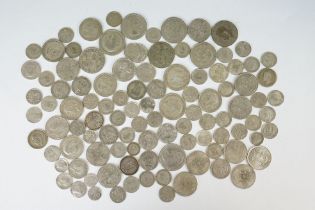 A large collection of mainly British pre 1947 and pre 1920 pre decimal silver coins to include