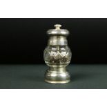 Silver mounted pepper grinder, baluster form, hobnail cut glass body, makers JB Chatterley & Sons