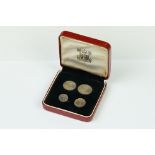 A United Kingdom Royal Mint 1963 Silver Maundy Money Set Of Four Coins Within Red Display Case.