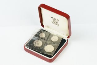 A United Kingdom Royal Mint 1981 Silver Maundy Money Set Of Four Coins Within Red Display Case.