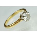 Diamond solitaire 18ct yellow gold ring, the round brilliant cut diamond weighing approx 1.0