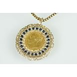 Victoria full sovereign coin pendant necklace, the full sovereign coin dated 1855, shield back,