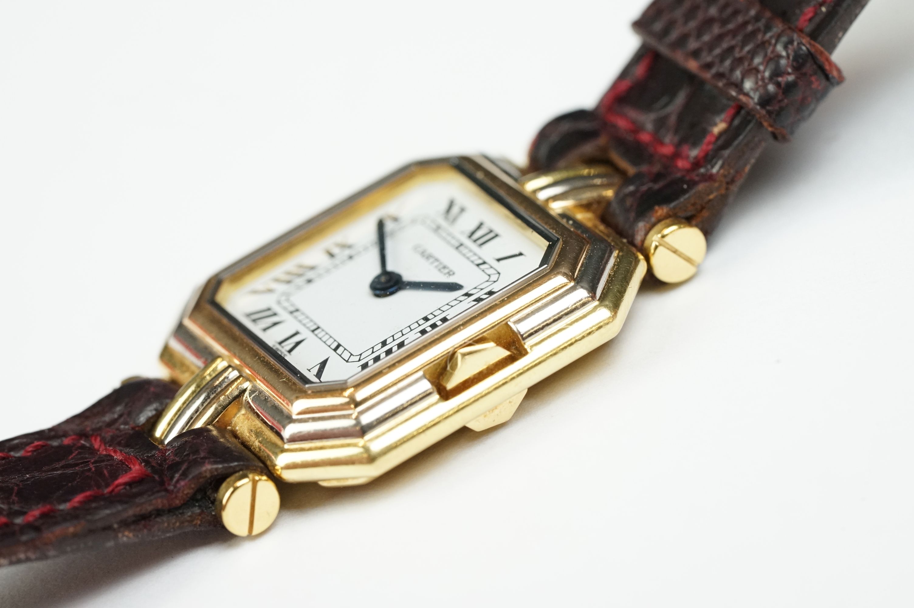 Cartier 18ct gold cased ladies wristwatch, yellow white and rose gold hexagonal bezel, white - Image 3 of 12