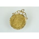 George III half guinea coin pendant, the half guinea dated 1817, shield back, yellow metal mount