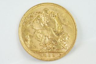 A King George V 1922 full gold sovereign coin with Perth mint mark.