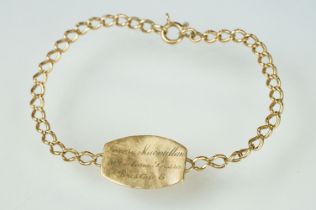 9ct yellow gold curb link WWII identity anklet: Teresa Macmillan, 10 Victoria Square, Bristol 8