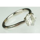 Diamond solitaire platinum ring, the round brilliant cut diamond weighing approx 1.50 carat (depth