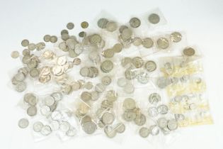 A collection of British pre 1920 and pre 1947 pre decimal silver coins to include threepence,