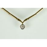 Diamond solitaire 18ct yellow gold and white gold set panel necklace, the round brilliant cut