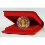 A British Royal Mint Queen Elizabeth II 1980 gold proof half sovereign coin within red Royal Mint