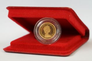 A British Royal Mint Queen Elizabeth II 1980 gold proof half sovereign coin within red Royal Mint