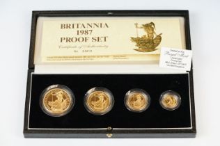 A Royal Mint United Kingdom 1987 Queen Elizabeth II Britannia gold proof four coin set, to