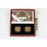 A Royal Mint United Kingdom / Jersey Gold Proof Sovereign two coin set to include the 2000 Queen