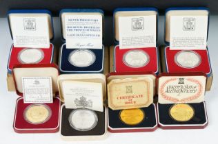 A Collection of eight sterling silver commemorative coins all within original display cases to