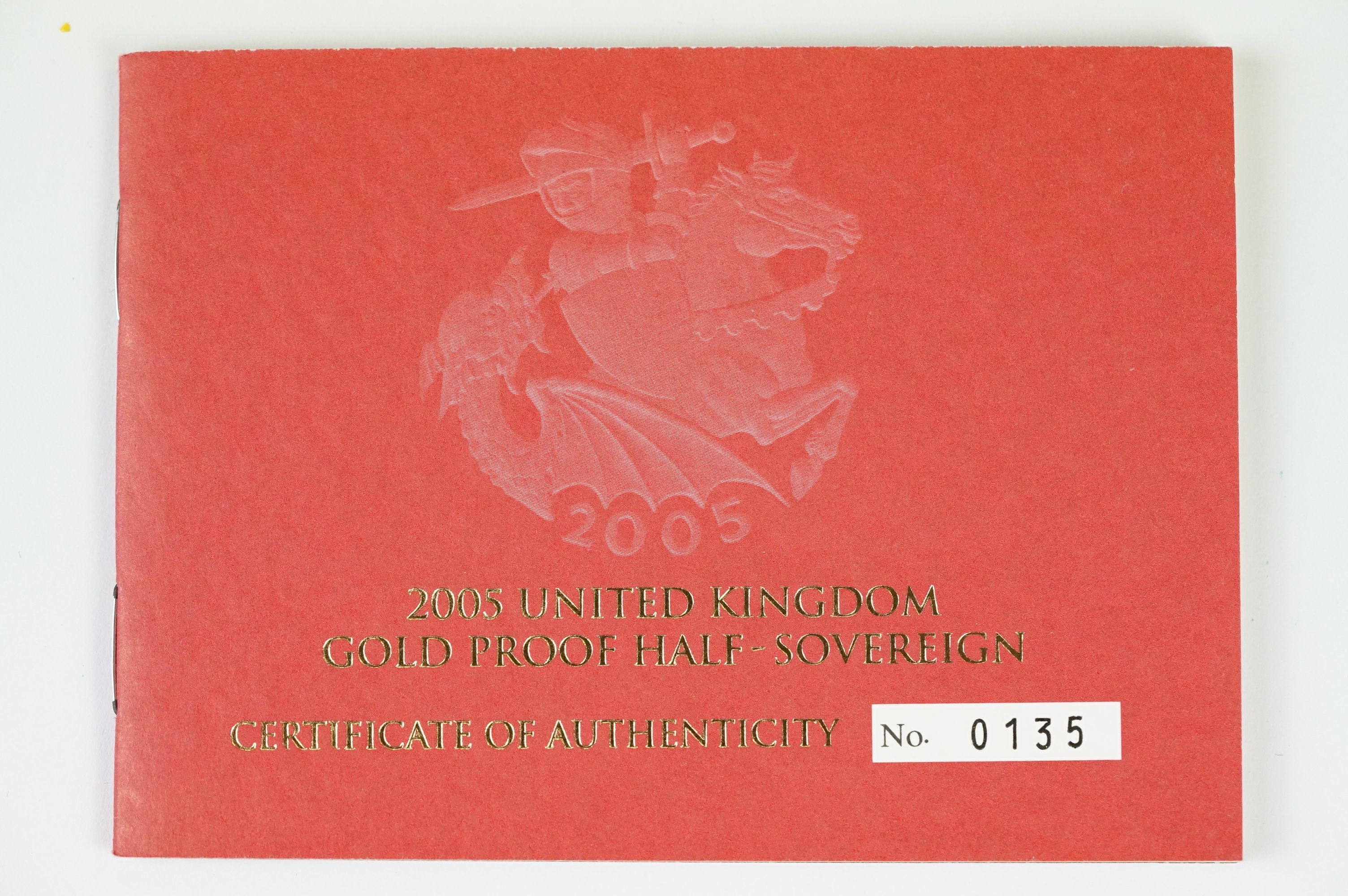 A Royal Mint United Kingdom 2005 gold proof half sovereign coin, encapsulated and set within red - Image 4 of 5