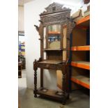 Victorian Oak Hall Stand / Hallstand, heavily carved with foliage scrolls and green man mask, with